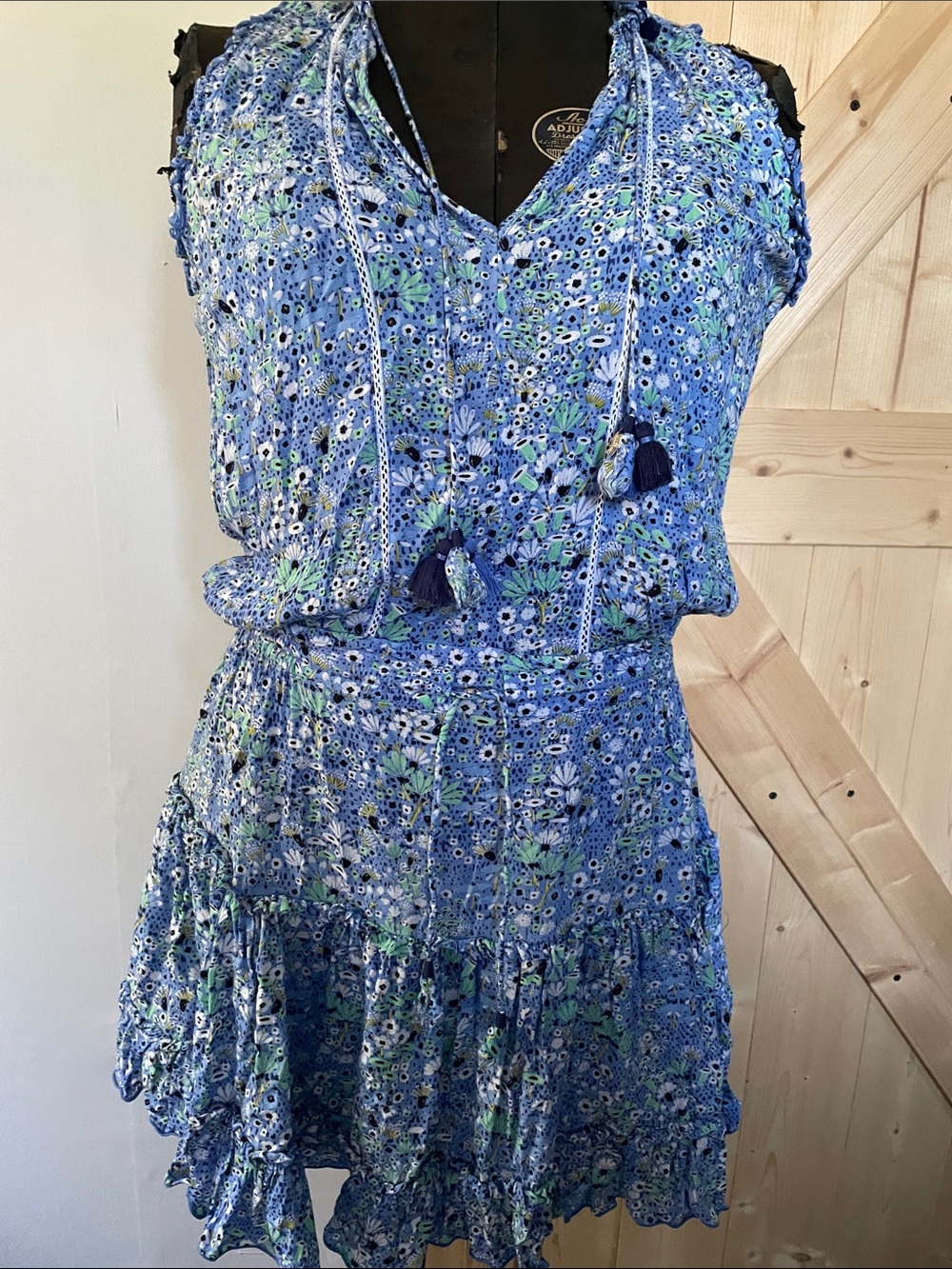 Poupette St. Barth Blue Floral Tiered Mini Dress
